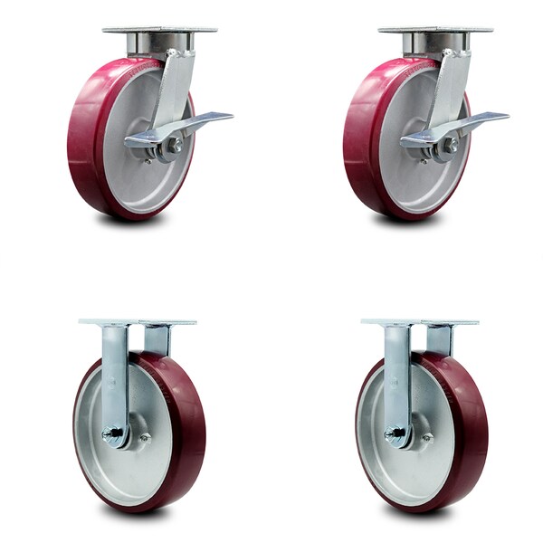 Service Caster 8 Inch Kingpinless Poly on Aluminum Wheel Caster Brakes 2 Rigid SCC, 2PK SCC-KP30S820-PAR-SLB-2-R-2 - main